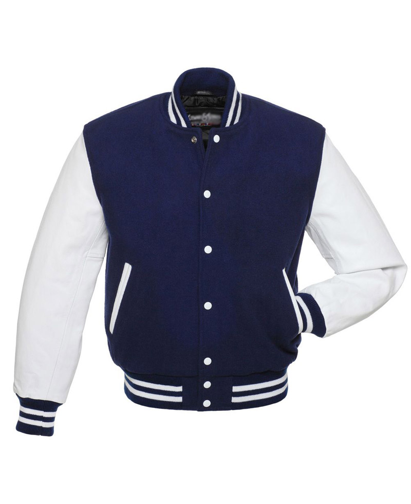 Men's College Varsity White and Navy Jacket Men's College Varsity White and Navy Jacket