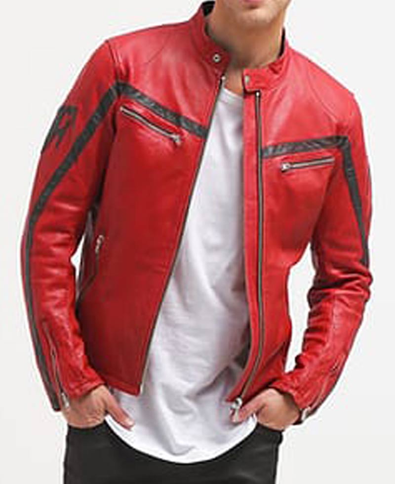 Men's Cafe Racer Red Leather Motorcycle Jacket Men's Cafe Racer Red Leather Motorcycle Jacket - Image 3