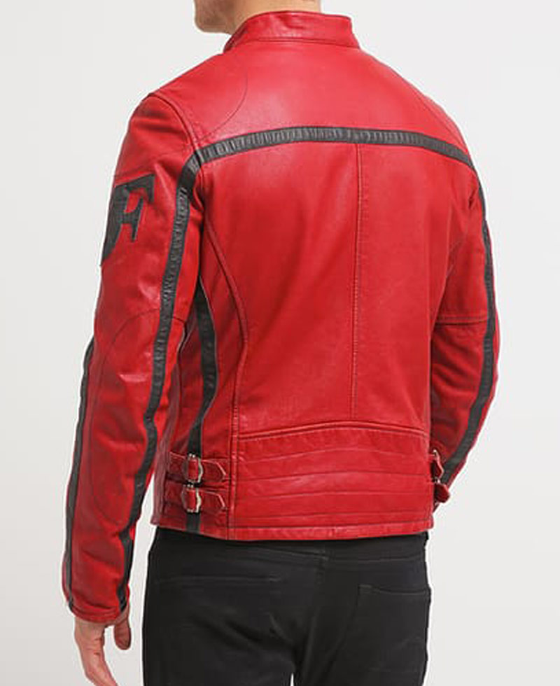 Men's Cafe Racer Red Leather Motorcycle Jacket Men's Cafe Racer Red Leather Motorcycle Jacket - Image 2