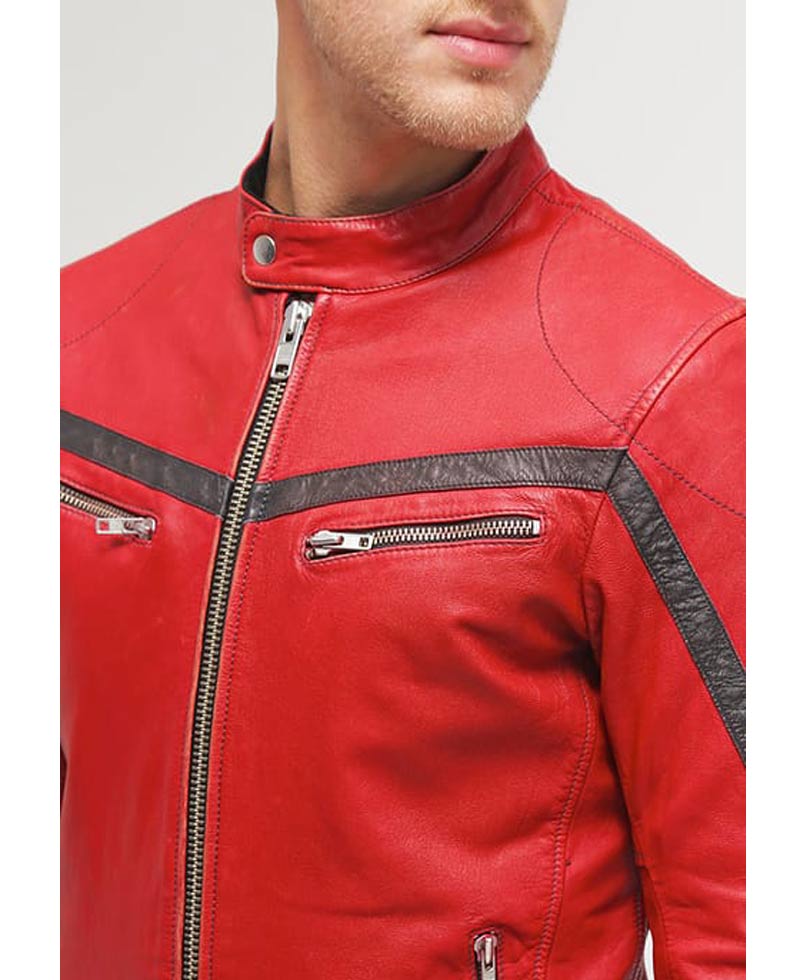 Men's Cafe Racer Red Leather Motorcycle Jacket Men's Cafe Racer Red Leather Motorcycle Jacket - Image 4