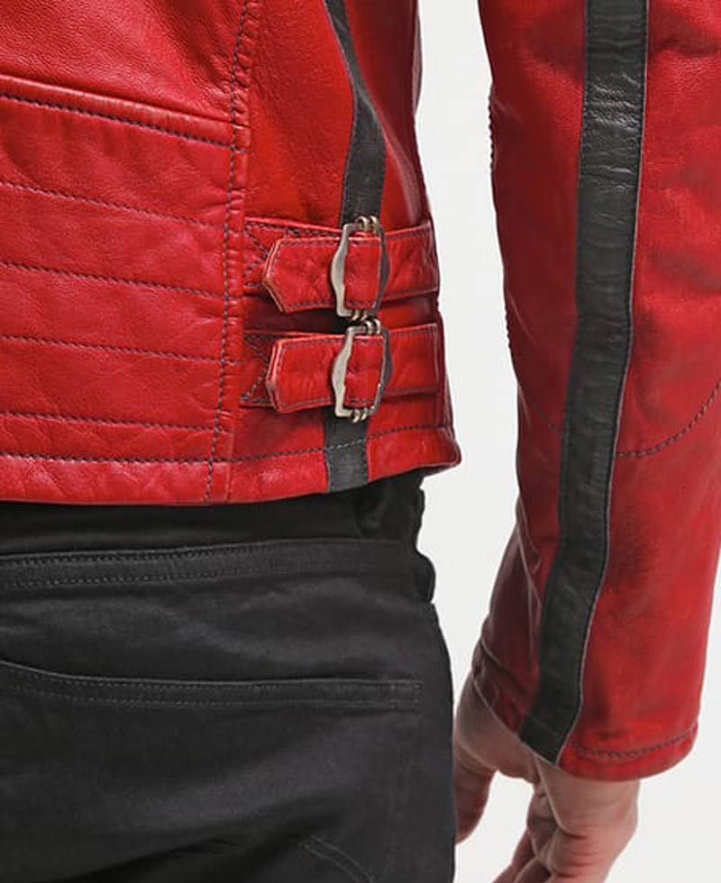 Men's Cafe Racer Red Leather Motorcycle Jacket Men's Cafe Racer Red Leather Motorcycle Jacket - Image 6