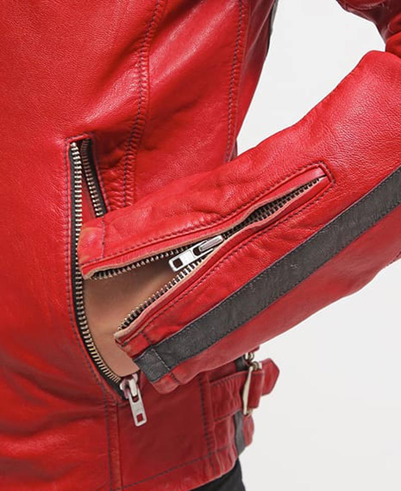 Men's Cafe Racer Red Leather Motorcycle Jacket Men's Cafe Racer Red Leather Motorcycle Jacket - Image 5