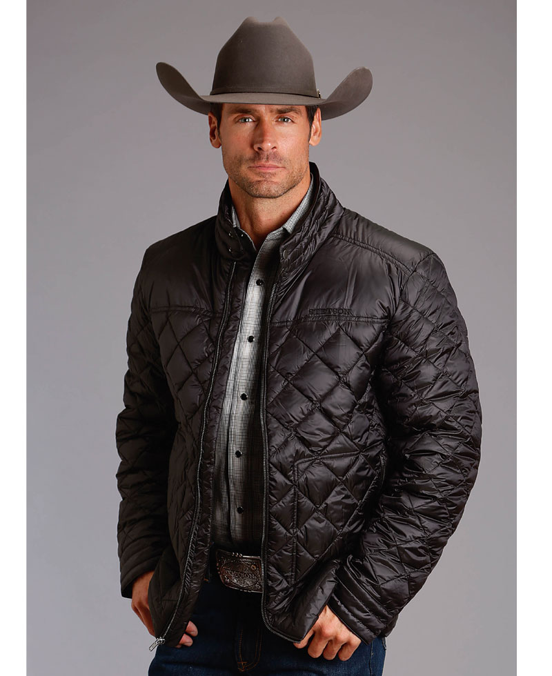 Men's Cowboy Quilted Black Down Jacket Men's Cowboy Quilted Black Down Jacket - Image 3
