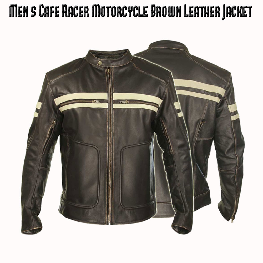 Men's Biker Cafe Racer Dark Brown Leather Jacket Men's Biker Cafe Racer Dark Brown Leather Jacket - Image 3