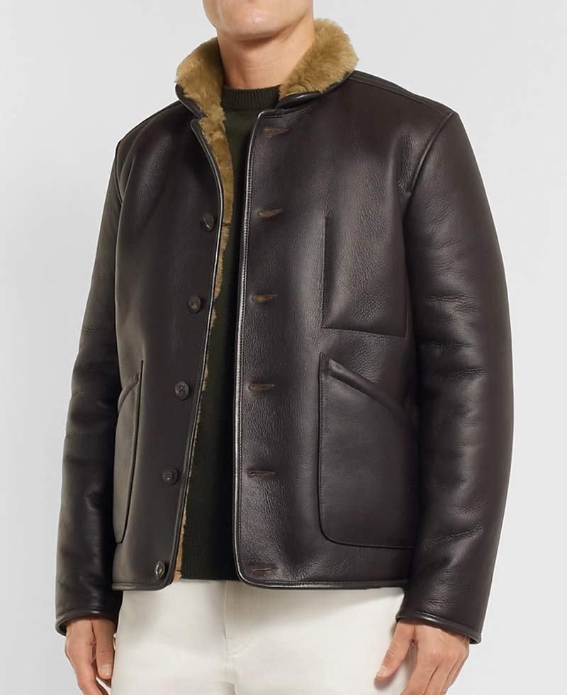 Men's Dark Brown Leather Shearling Lined Jacket Men's Dark Brown Leather Shearling Lined Jacket - Image 2