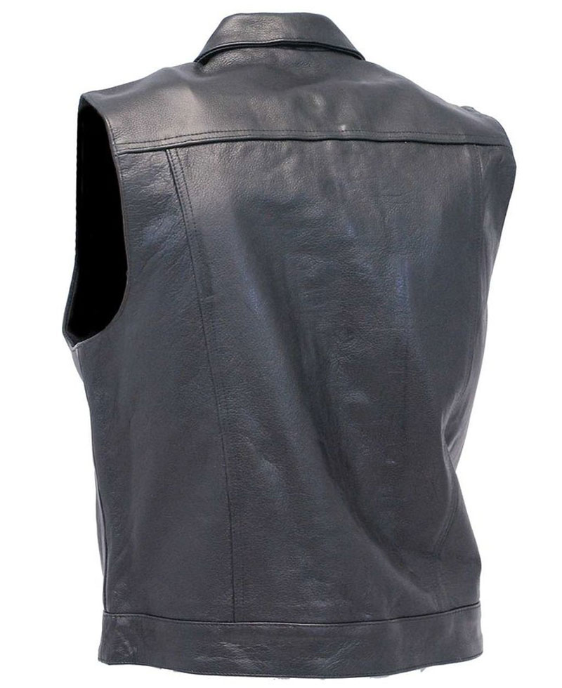 Men's Shirt Collar Denim Style Biker Club Leather Vest Men's Shirt Collar Denim Style Biker Club Leather Vest - Image 2