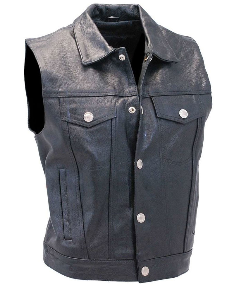 Men's Shirt Collar Denim Style Biker Club Leather Vest Men's Shirt Collar Denim Style Biker Club Leather Vest