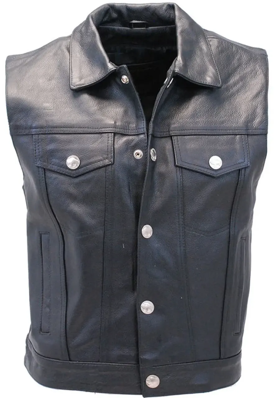 Men's Shirt Collar Denim Style Biker Club Leather Vest Men's Shirt Collar Denim Style Biker Club Leather Vest - Image 3