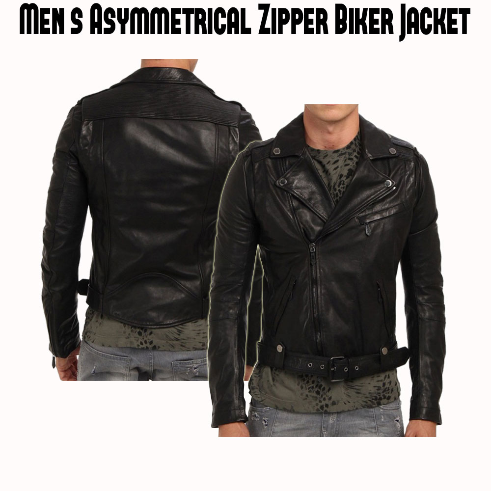 Men's Asymmetrical Design Cropped Biker Black Leather Jacket mens design new style cropped black leather biker jacket