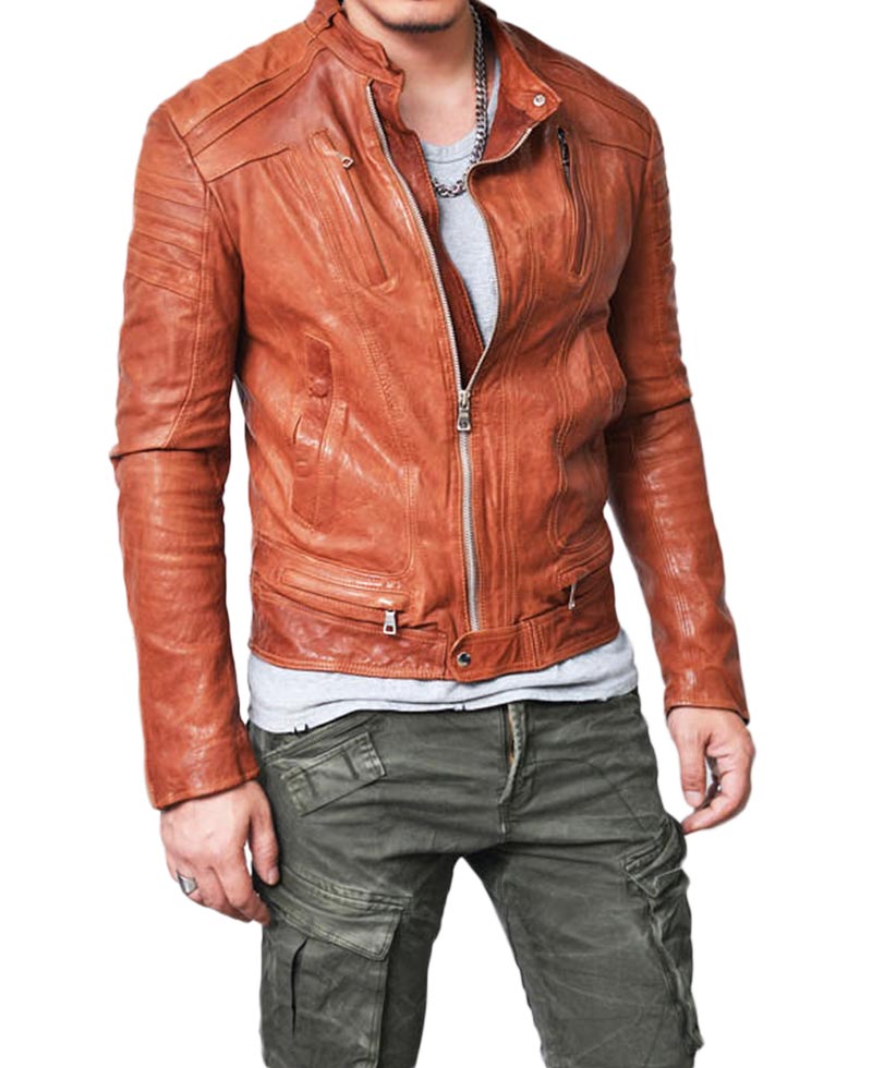 Men's Designer Lambskin Leather Mandarin Jacket