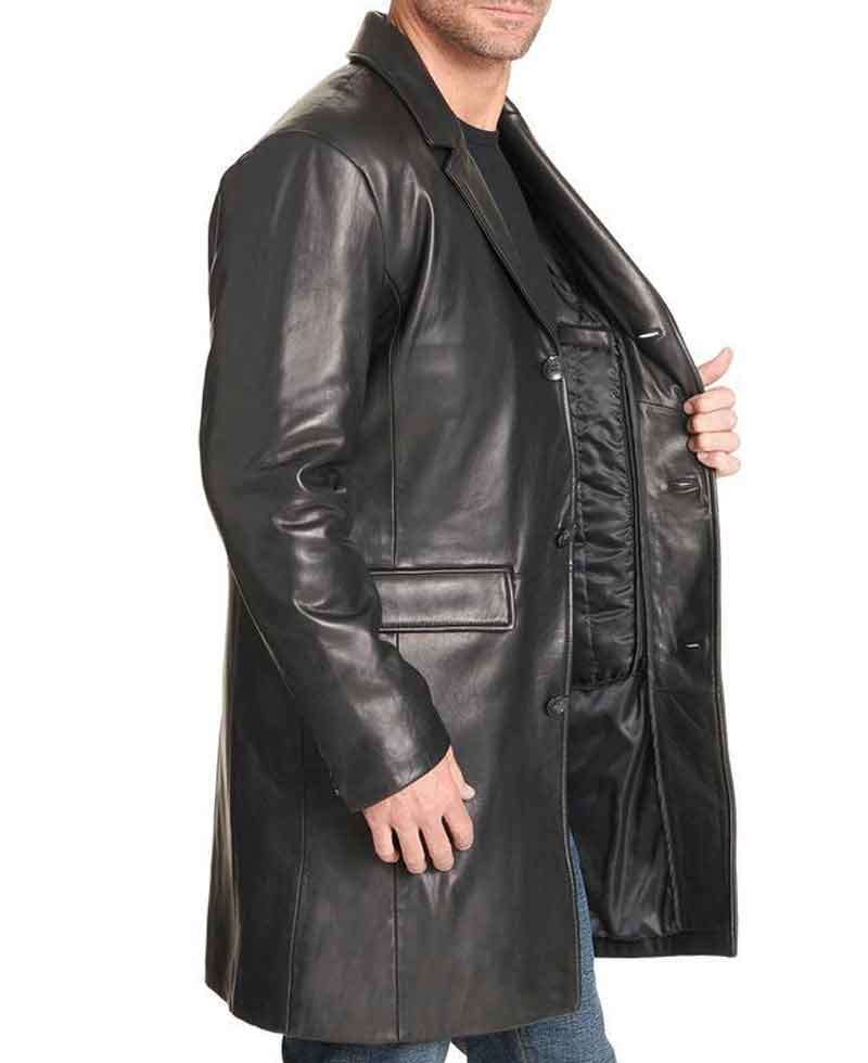Men's Designer Topper Lined Black Leather Coat Men's Designer Topper Lined Black Leather Coat - Image 3