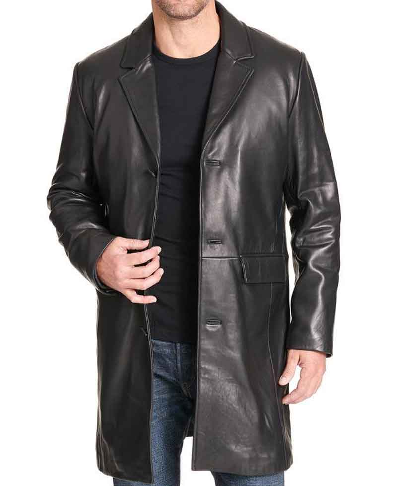 Men's Designer Topper Lined Black Leather Coat Men's Designer Topper Lined Black Leather Coat - Image 2
