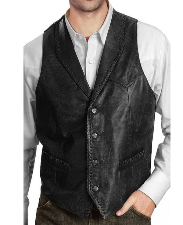 Men's Vintage Designer Black Leather Vest