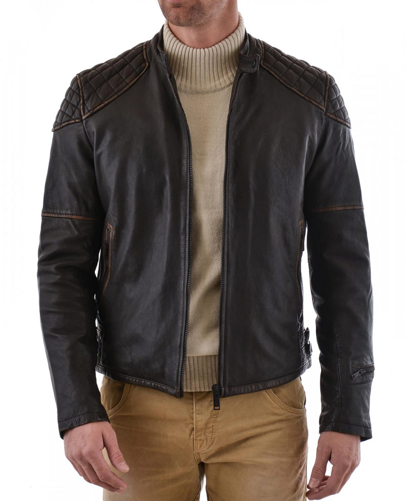 Men's Biker Style Diamond Quilted Shoulder Waxed Brown Jacket Men's Biker Style Diamond Quilted Shoulder Waxed Brown Jacket - Image 3