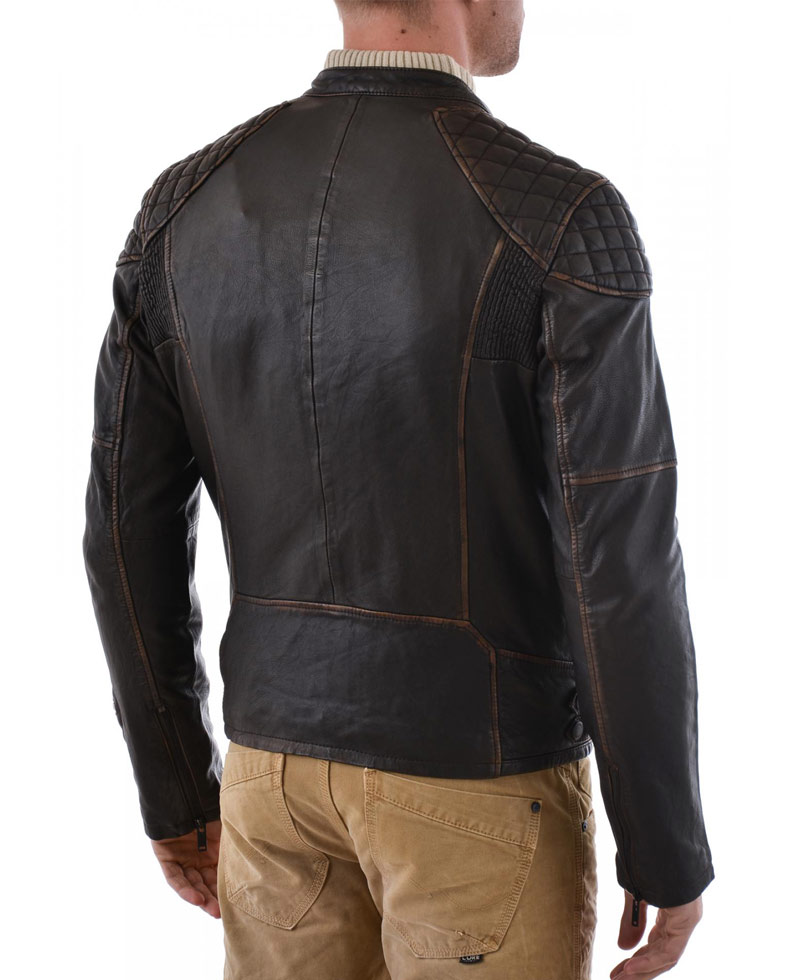 Men's Biker Style Diamond Quilted Shoulder Waxed Brown Jacket Men's Biker Style Diamond Quilted Shoulder Waxed Brown Jacket - Image 2