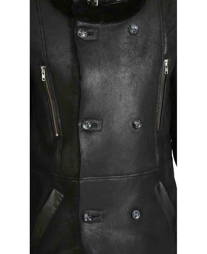 Men's Double Breasted Shearling Black Leather Sheepskin Coat Men's Double Breasted Shearling Black Leather Sheepskin Coat - Image 4