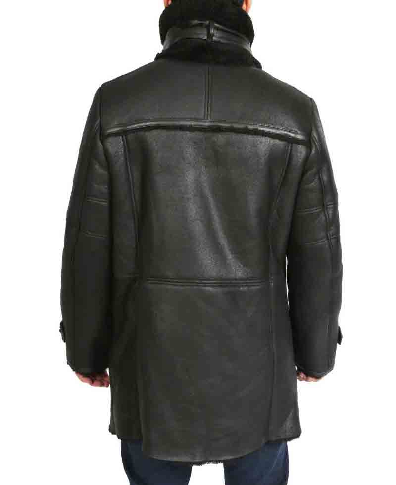 Men's Double Breasted Shearling Black Leather Sheepskin Coat Men's Double Breasted Shearling Black Leather Sheepskin Coat - Image 5