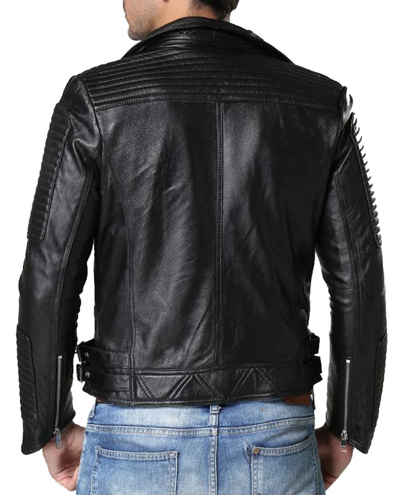 Men's Biker Double Breasted Style Quilted Black Leather Jacket Men's Biker Double Breasted Style Quilted Black Leather Jacket - Image 2