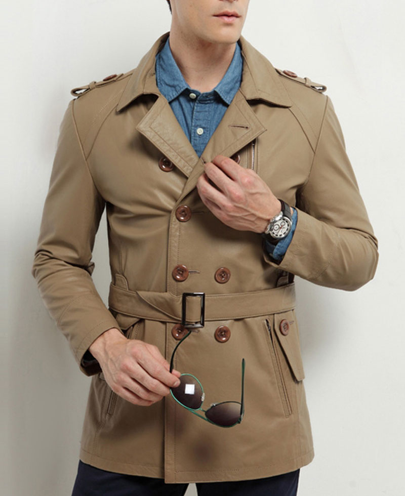 Men's Casual Mid Length Belted Leather Coat Men's Casual Mid Length Belted Leather Coat - Image 5
