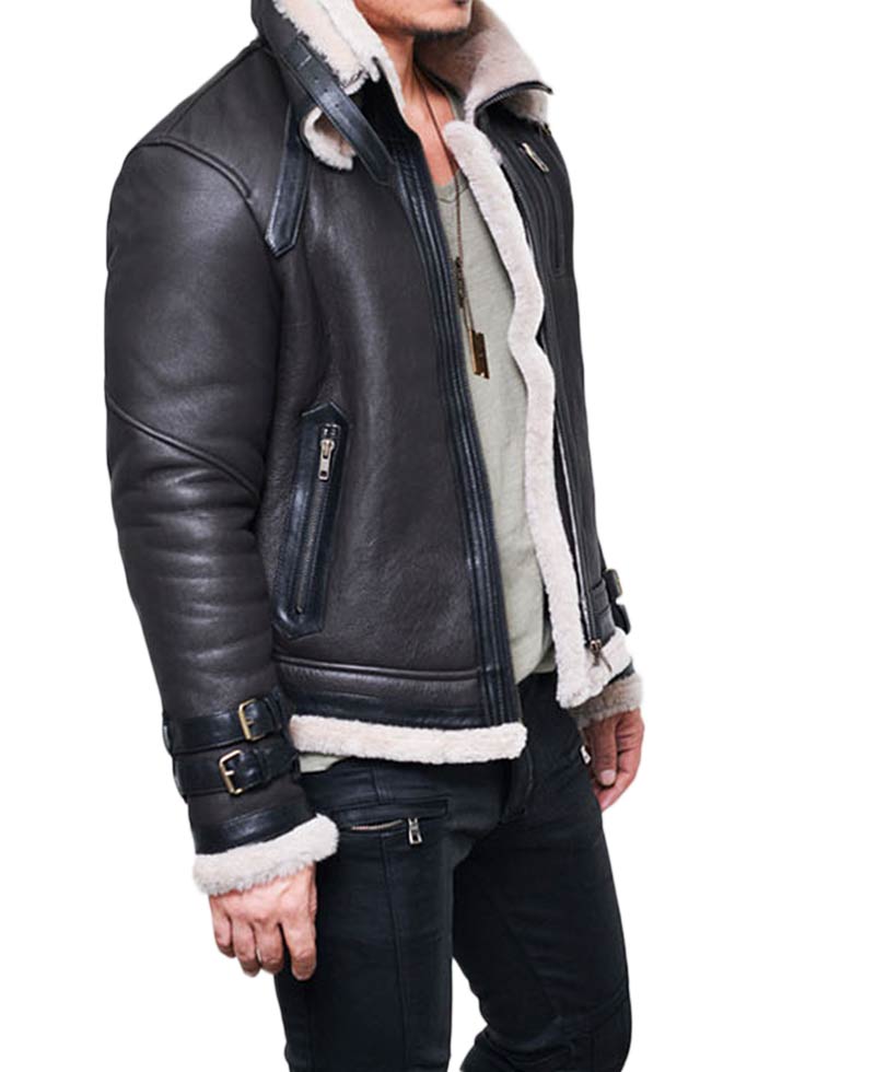 Men's Sheepskin Shearling Double Collar Leather Jacket Men's Sheepskin Shearling Double Collar Leather Jacket - Image 3