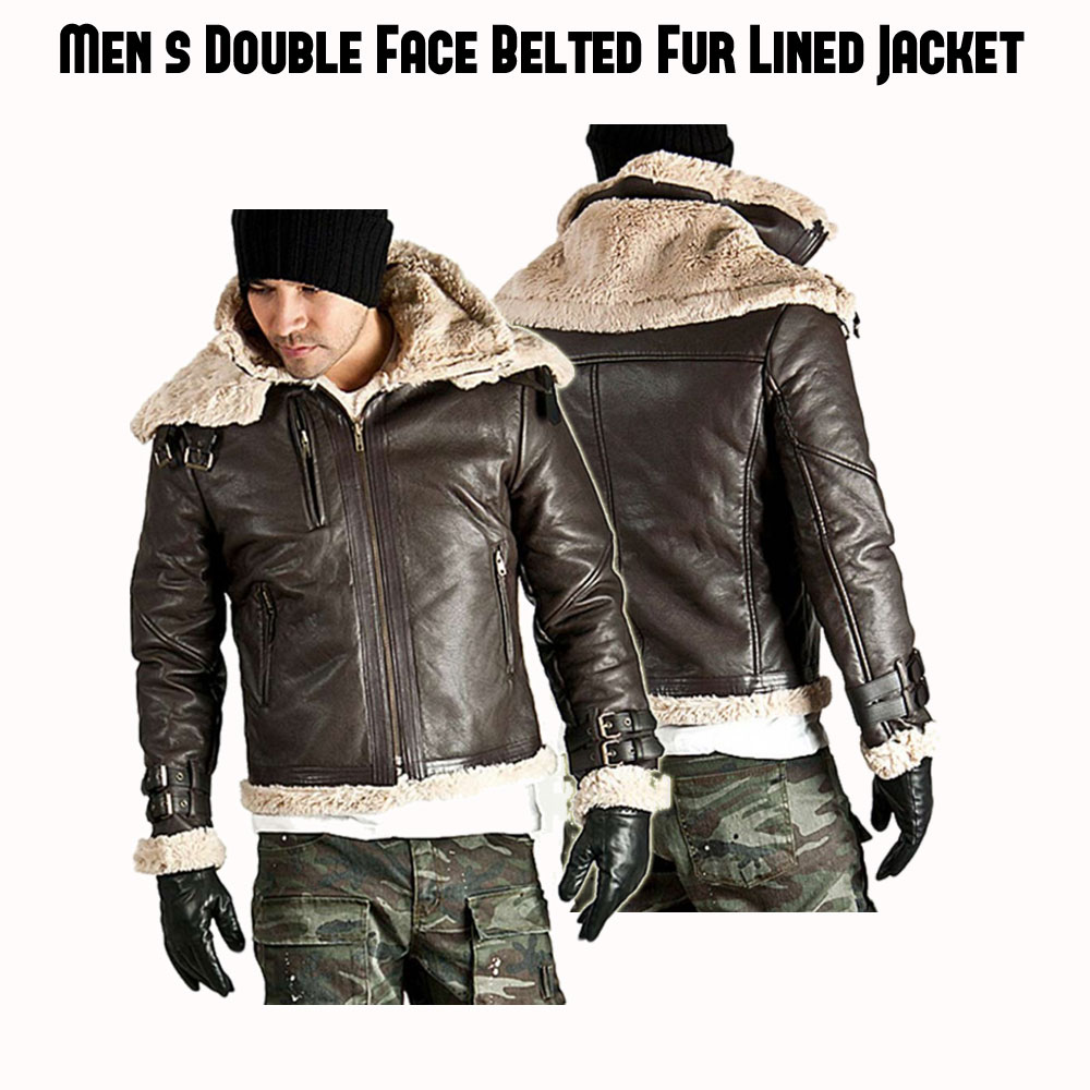 Men's Belted Fur Lined Double Face Jacket Men's Belted Fur Lined Double Face Jacket - Image 6