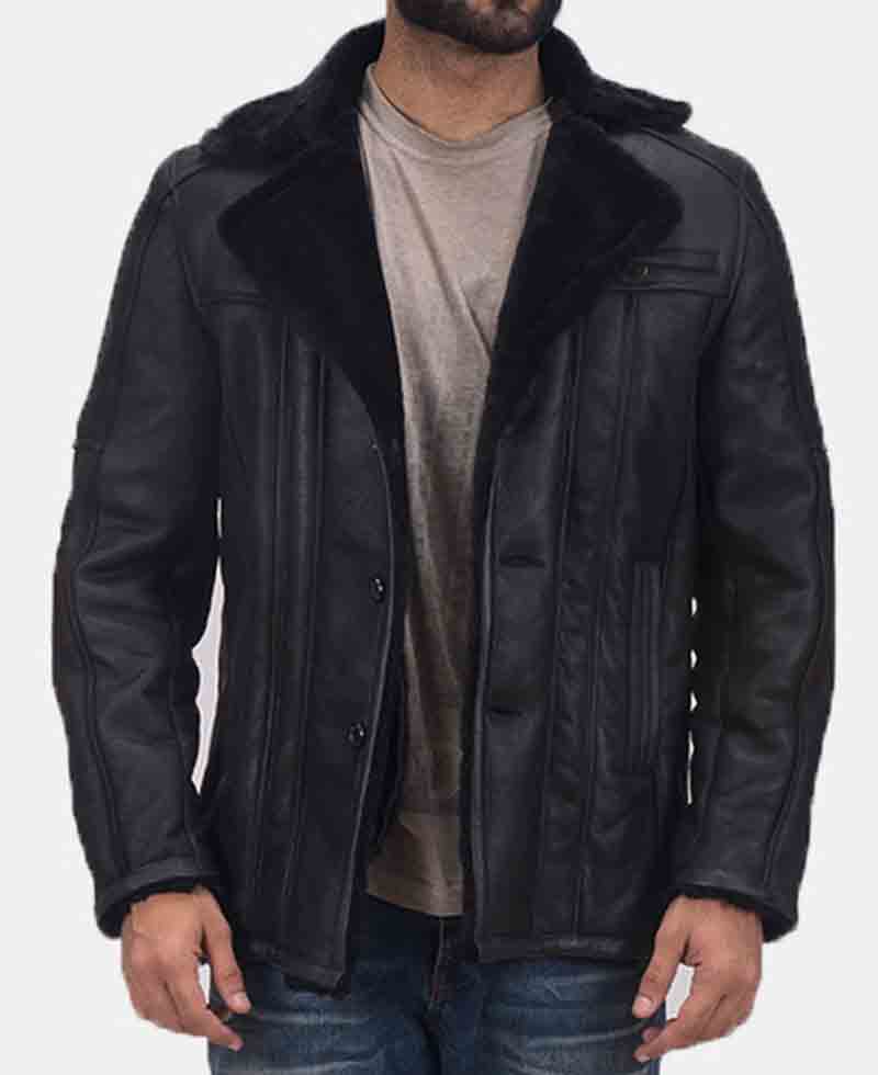 Men's Furcliff Double Face Shearling Black Leather Jacket Men's Furcliff Double Face Shearling Black Leather Jacket - Image 2