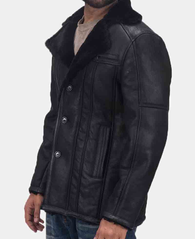 Men's Furcliff Double Face Shearling Black Leather Jacket Men's Furcliff Double Face Shearling Black Leather Jacket - Image 3