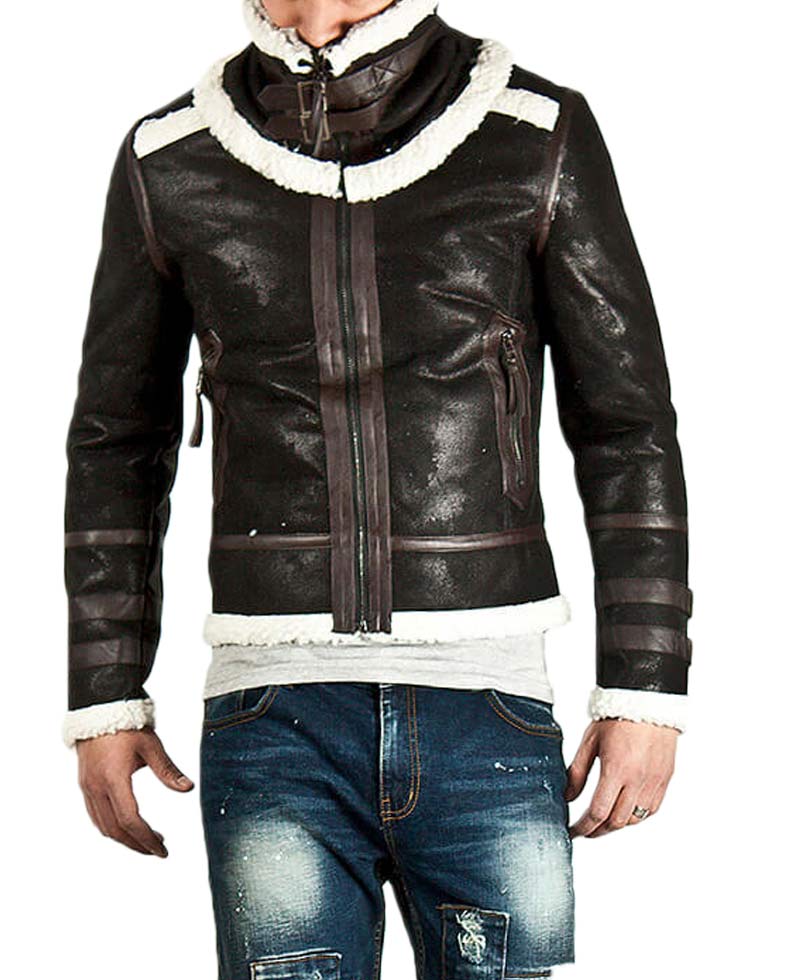 Men's Double Face Real Leather Faux Shearling Jacket Men's Double Face Real Leather Faux Shearling Jacket - Image 3