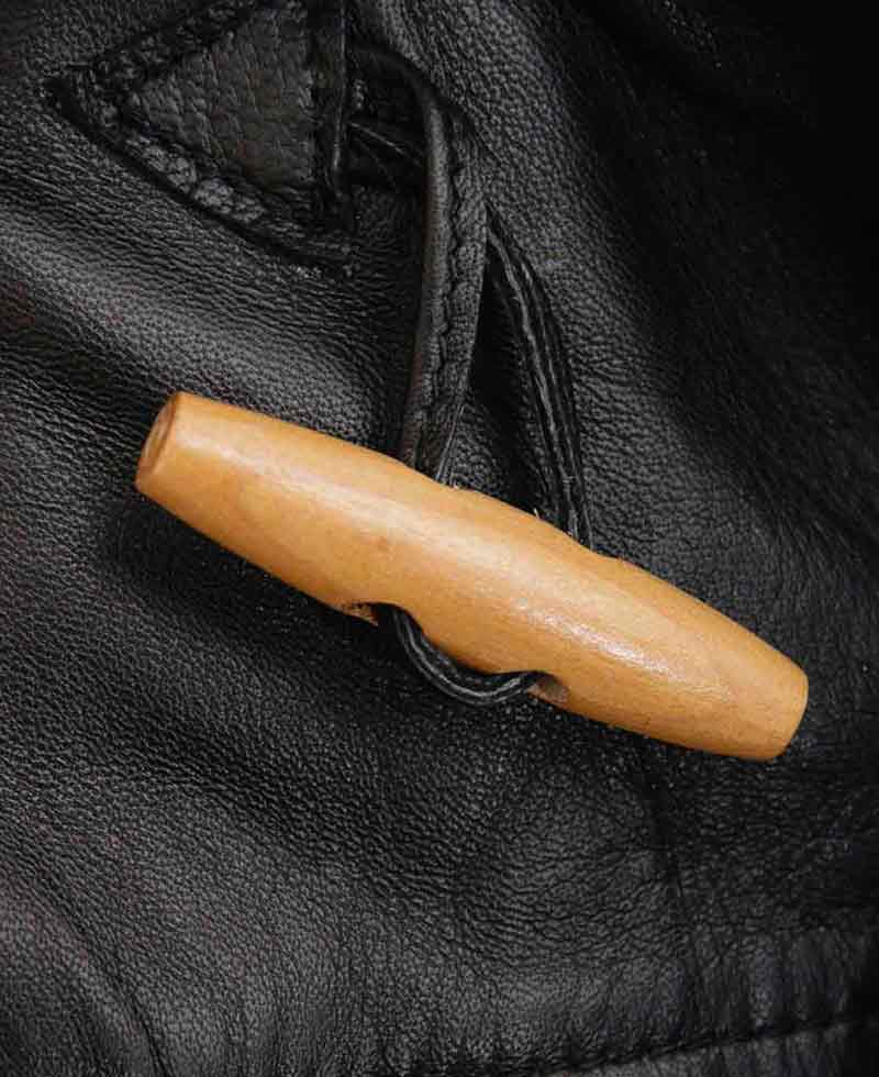 Men's Duffle Black Leather Coat Men's Duffle Black Leather Coat - Image 4
