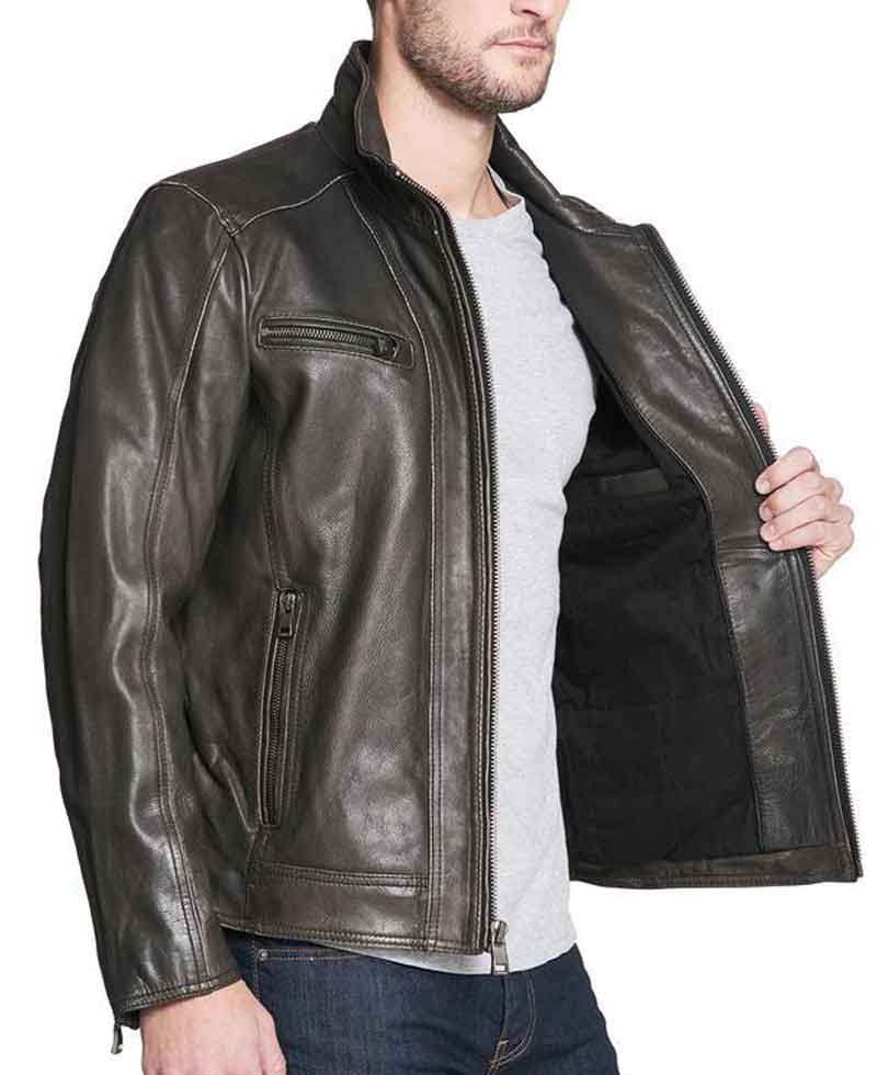 Men's Faded-Seam Cycle Vintage Leather Black Jacket Men's Faded-Seam Cycle Vintage Leather Black Jacket - Image 5
