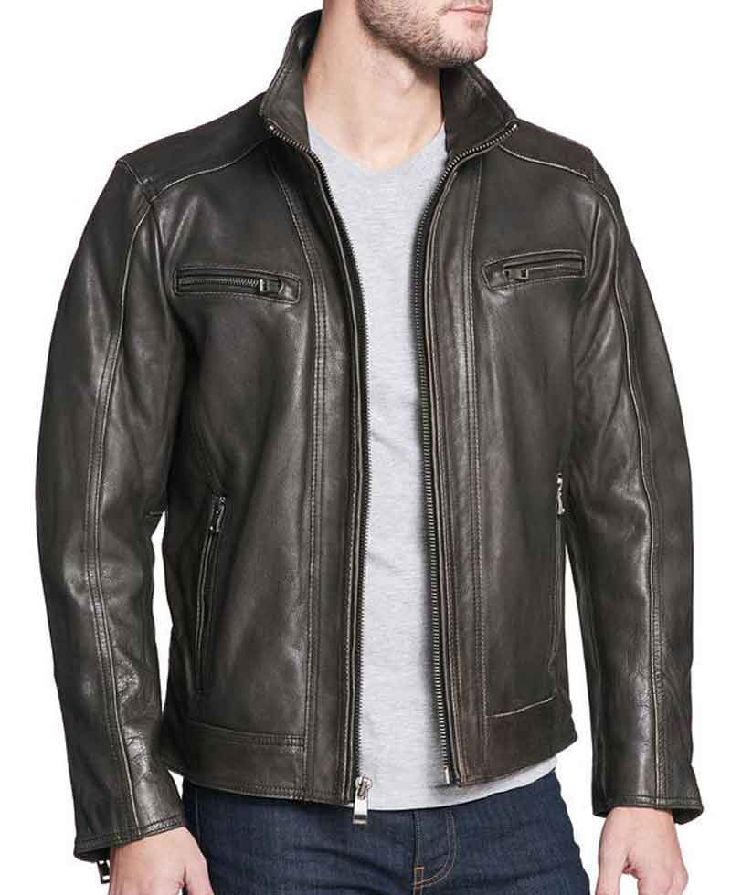 Men's Faded-Seam Cycle Vintage Leather Black Jacket Men's Faded-Seam Cycle Vintage Leather Black Jacket - Image 2