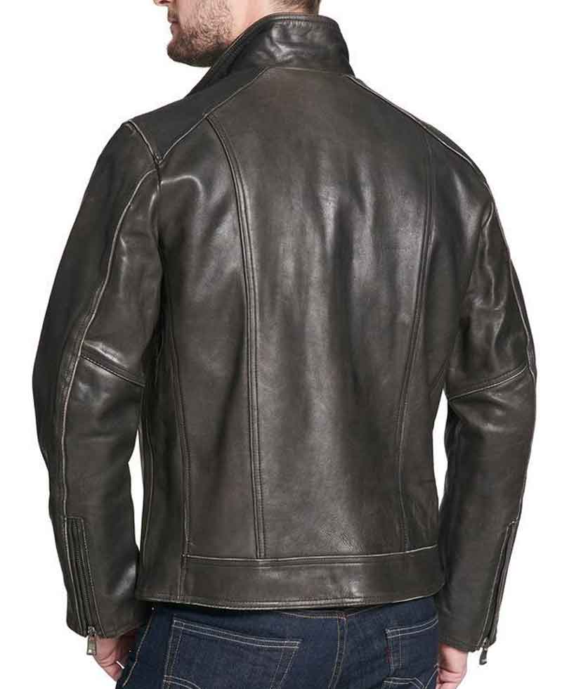 Men's Faded-Seam Cycle Vintage Leather Black Jacket Men's Faded-Seam Cycle Vintage Leather Black Jacket - Image 6