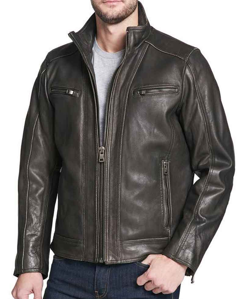 Men's Faded-Seam Cycle Vintage Leather Black Jacket Men's Faded-Seam Cycle Vintage Leather Black Jacket - Image 3