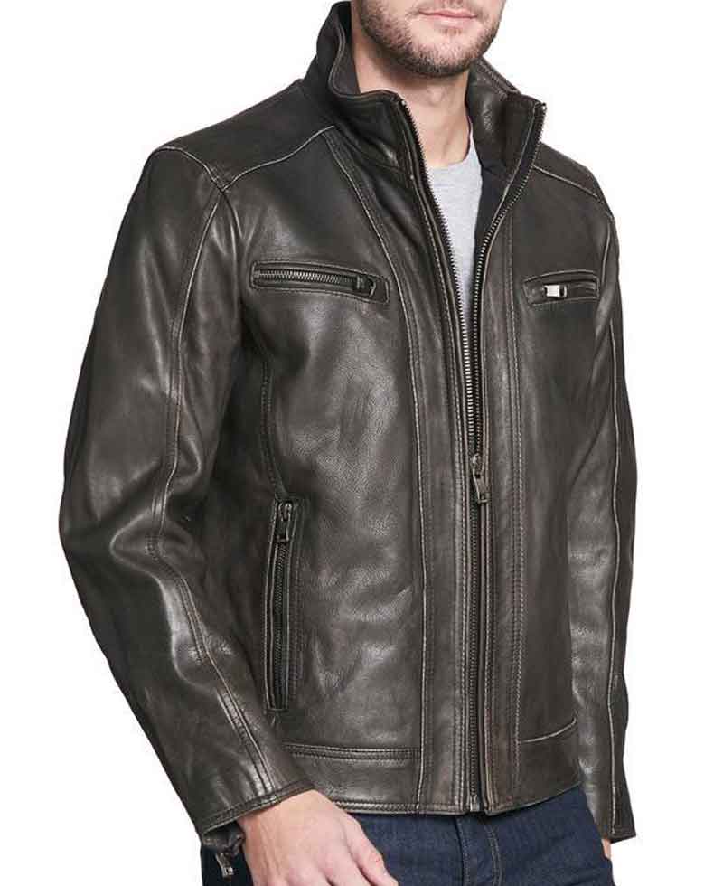 Men's Faded-Seam Cycle Vintage Leather Black Jacket Men's Faded-Seam Cycle Vintage Leather Black Jacket - Image 4