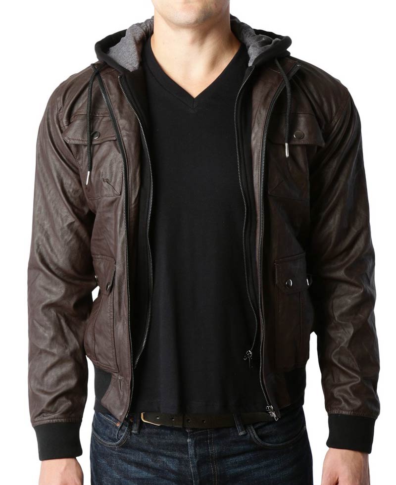 Men's Biker Faux Leather Zip Up Hoodie Jacket Men's Biker Faux Leather Zip Up Hoodie Jacket