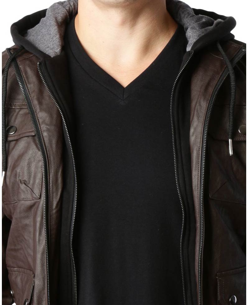 Men's Biker Faux Leather Zip Up Hoodie Jacket Men's Biker Faux Leather Zip Up Hoodie Jacket - Image 6