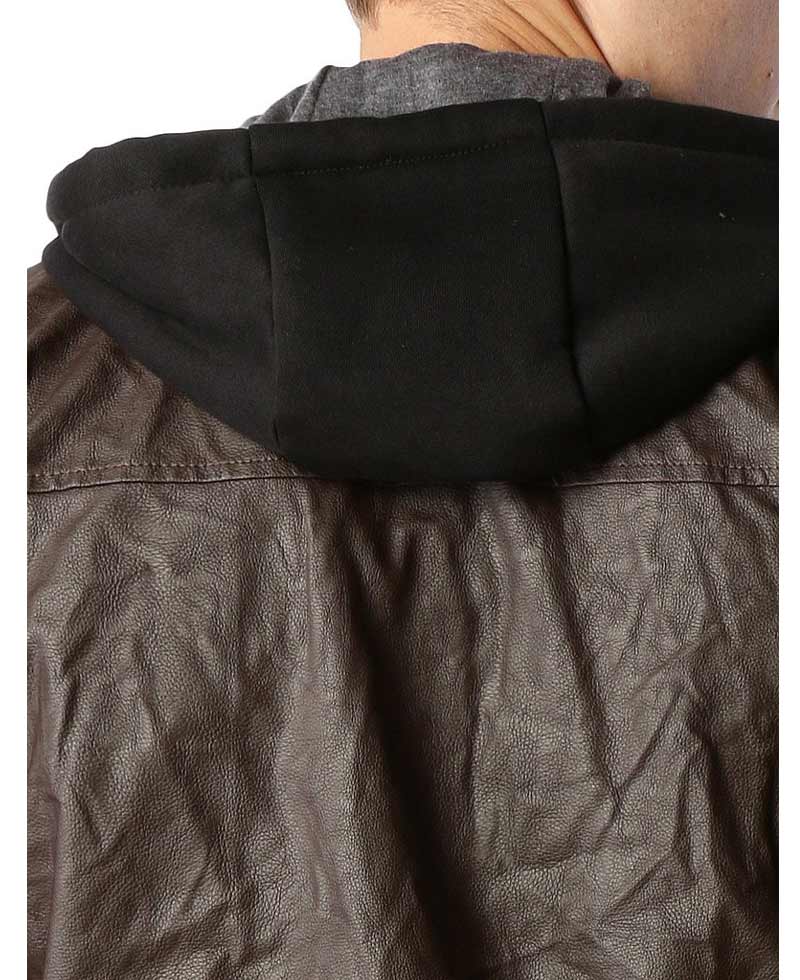 Men's Biker Faux Leather Zip Up Hoodie Jacket Men's Biker Faux Leather Zip Up Hoodie Jacket - Image 5