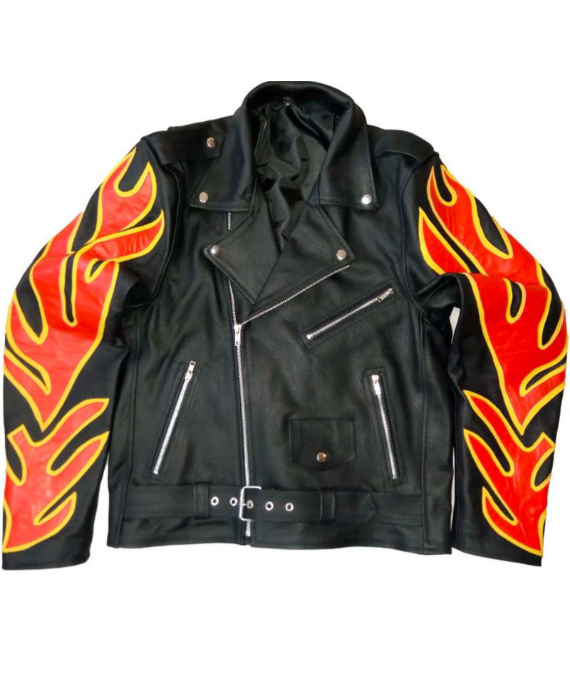 Men's Motorbike Fire Flames Leather Jacket Men's Motorbike Fire Flames Leather Jacket