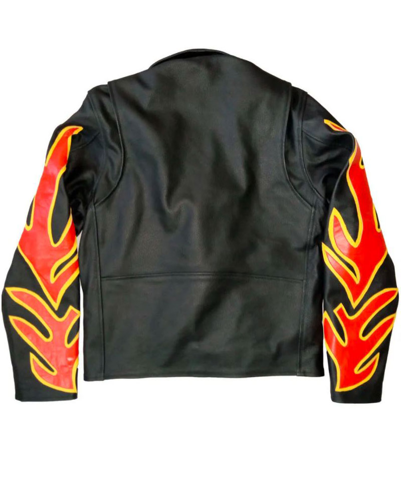 Men's Motorbike Fire Flames Leather Jacket Men's Motorbike Fire Flames Leather Jacket - Image 2