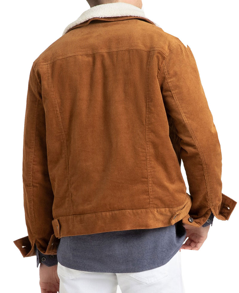 Men's FJ101 Brown Corduroy Faux Shearling Jacket Men's FJ101 Brown Corduroy Faux Shearling Jacket - Image 4