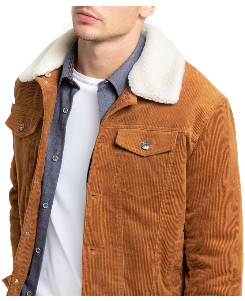 Men's FJ101 Brown Corduroy Faux Shearling Jacket Men's FJ101 Brown Corduroy Faux Shearling Jacket - Image 3