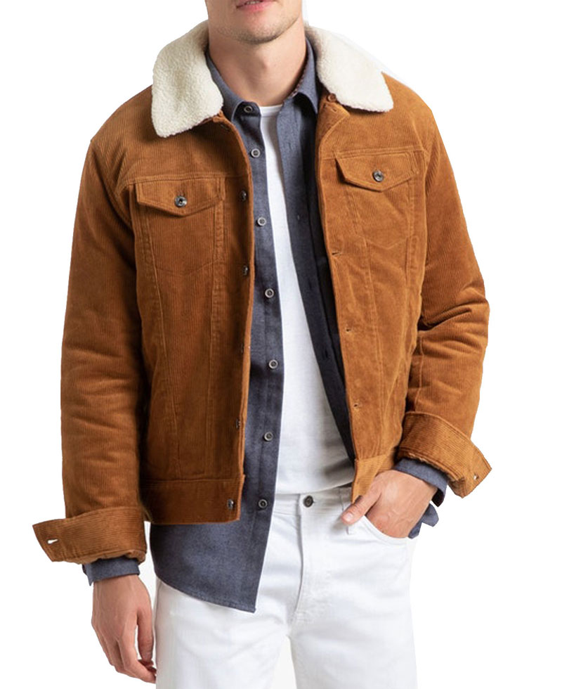 Men's FJ101 Brown Corduroy Faux Shearling Jacket Men's FJ101 Brown Corduroy Faux Shearling Jacket - Image 2