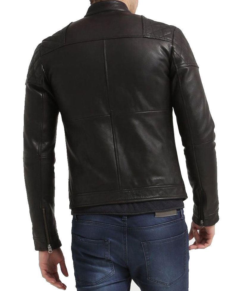 Men's FJM105 Quilted Shoulder Black Leather Motorcycle Jacket Men's FJM105 Quilted Shoulder Black Leather Motorcycle Jacket - Image 5