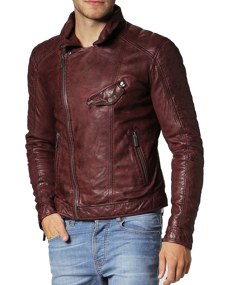 Men's FJM108 Biker Designer Asymmetrical Brown Leather Jacket mens fjm108 brown leather biker jacket