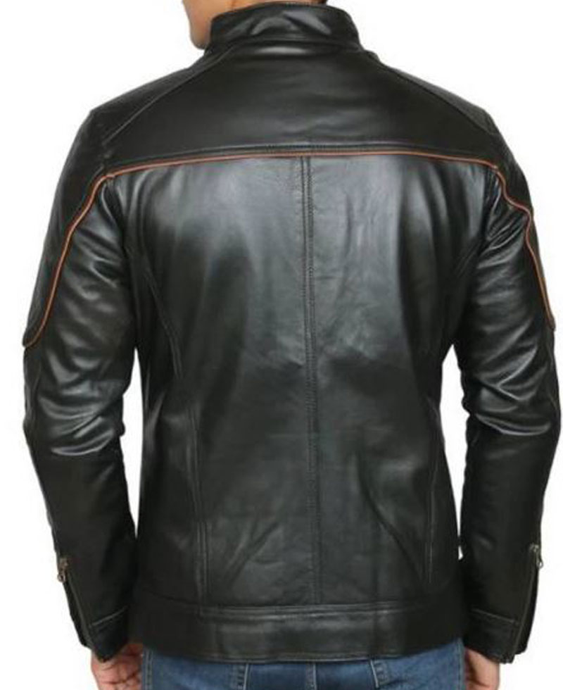 Men's FJM445 Biker Designer Brown Striped Leather Jacket Men's FJM445 Biker Designer Brown Striped Leather Jacket - Image 2