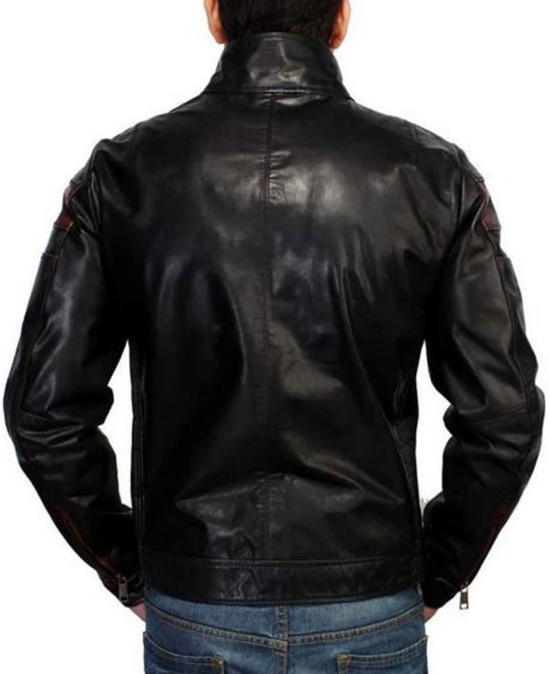 Men's FJM455 Biker Brown Striped Designer Leather Jacket Men's FJM455 Biker Brown Striped Designer Leather Jacket - Image 2