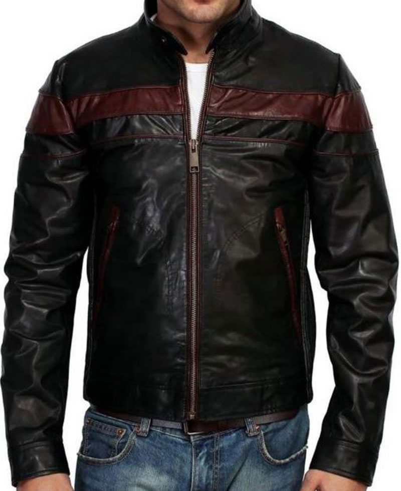 Men's FJM455 Biker Brown Striped Designer Leather Jacket Men's FJM455 Biker Brown Striped Designer Leather Jacket