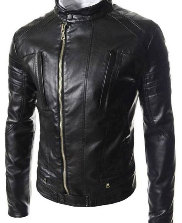 Men's FJM457 Designer Asymmetrical Motorcycle Black Leather Jacket