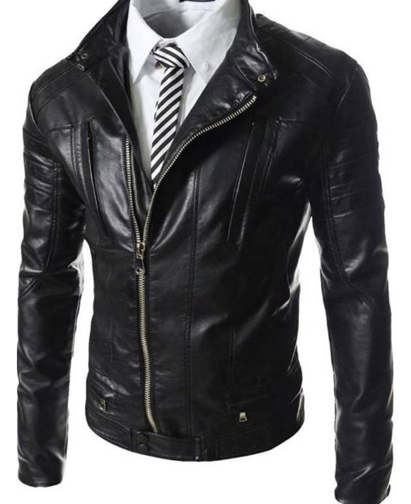 Men's FJM457 Designer Asymmetrical Motorcycle Black Leather Jacket Men's FJM457 Designer Asymmetrical Motorcycle Black Leather Jacket - Image 3