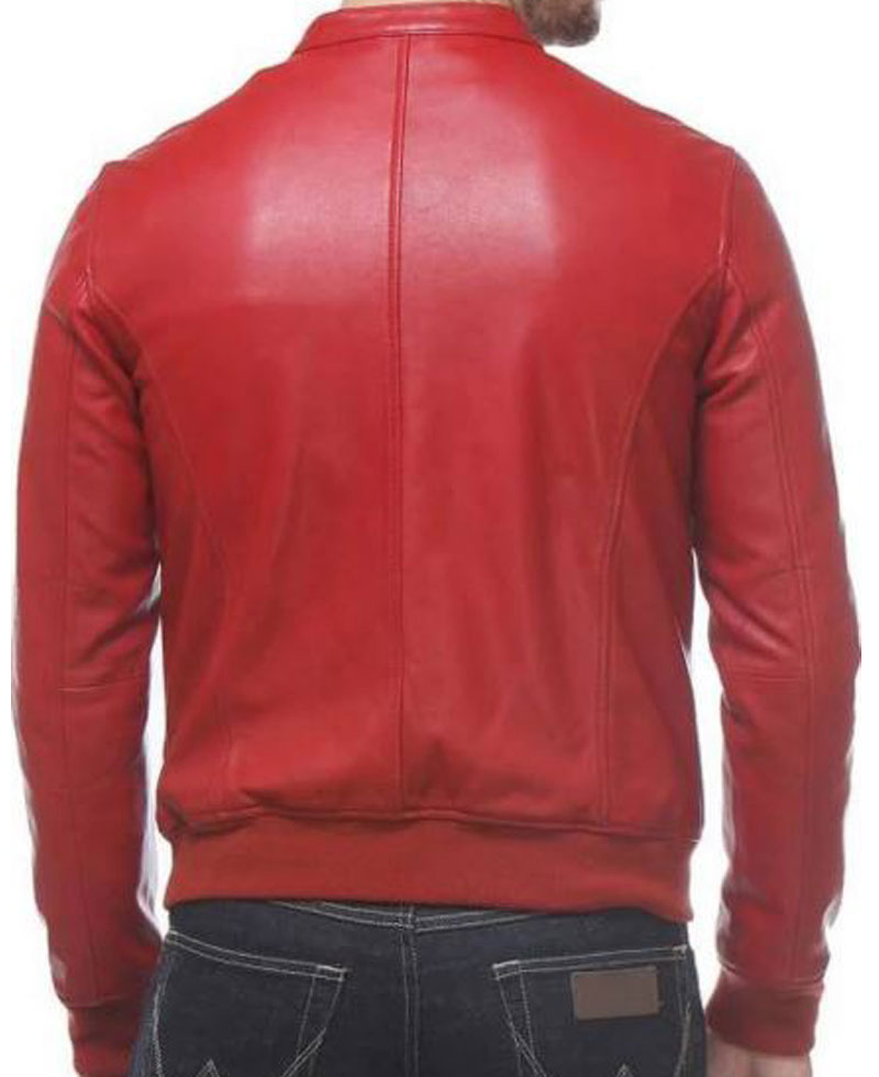 Men's FJM469 Bomber Red Leather Jacket Men's FJM469 Bomber Red Leather Jacket - Image 2